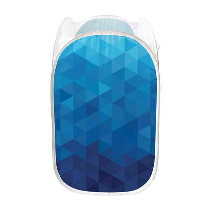Blue Geometric Triangle Pattern Print Mesh Laundry Hamper