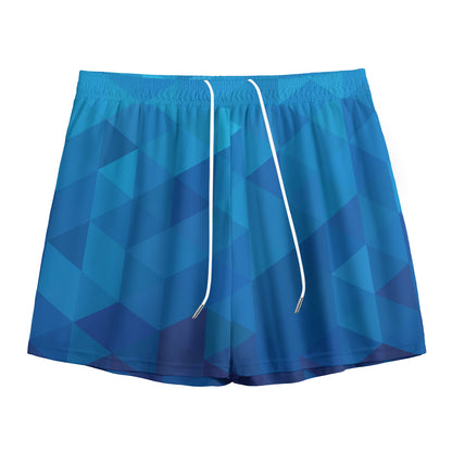 Blue Geometric Triangle Pattern Print Mesh Shorts