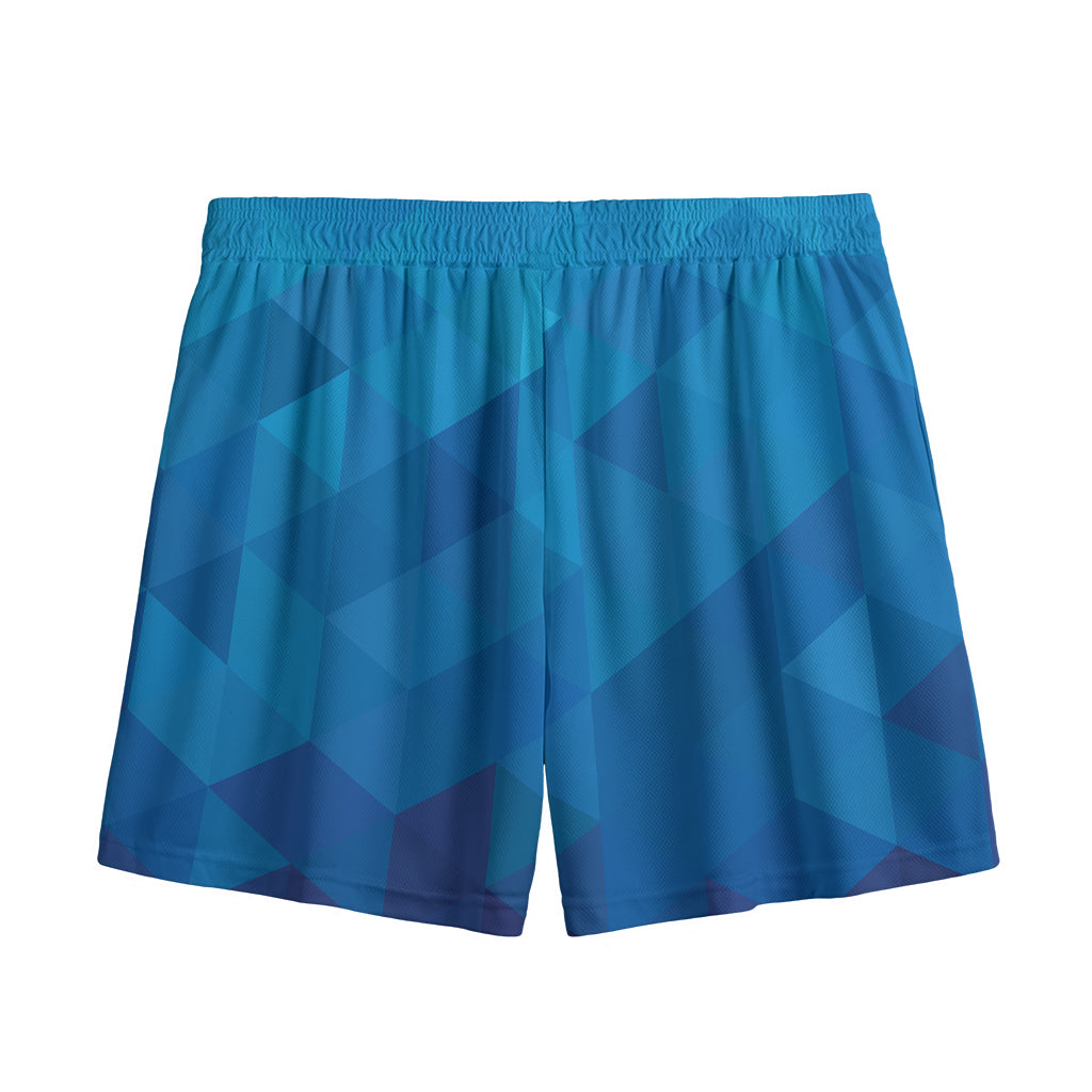Blue Geometric Triangle Pattern Print Mesh Shorts