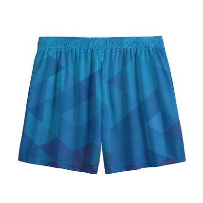 Blue Geometric Triangle Pattern Print Mesh Shorts