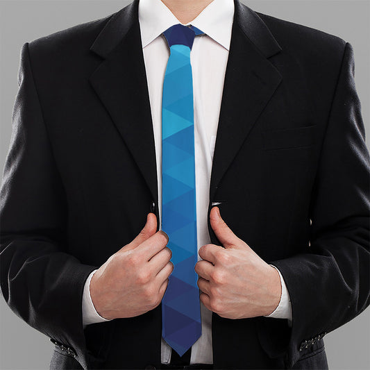 Blue Geometric Triangle Pattern Print Necktie