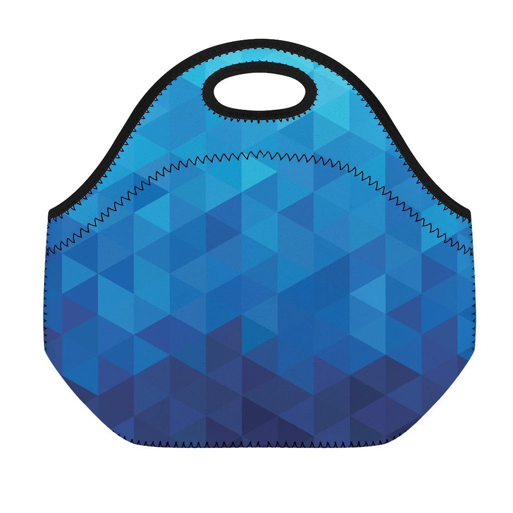 Blue Geometric Triangle Pattern Print Neoprene Lunch Bag