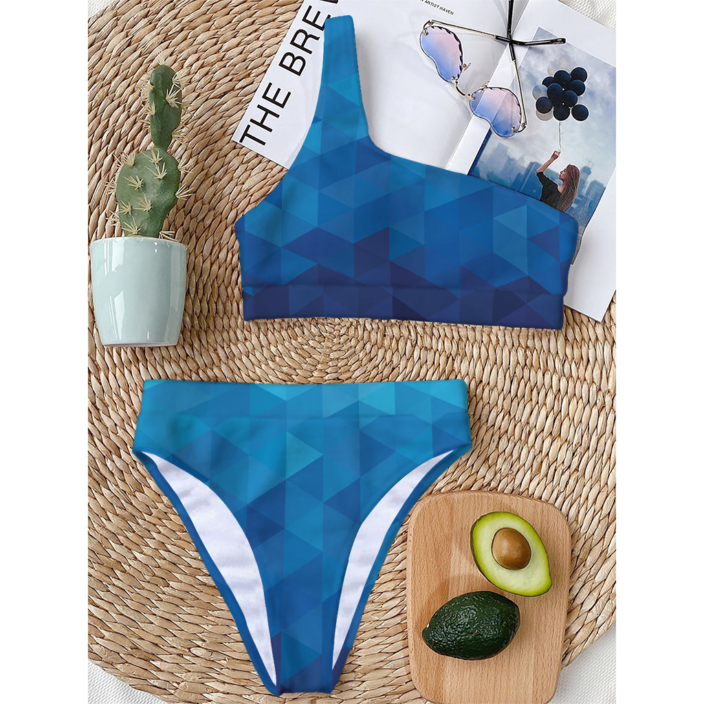 Blue Geometric Triangle Pattern Print One Shoulder Bikini Top