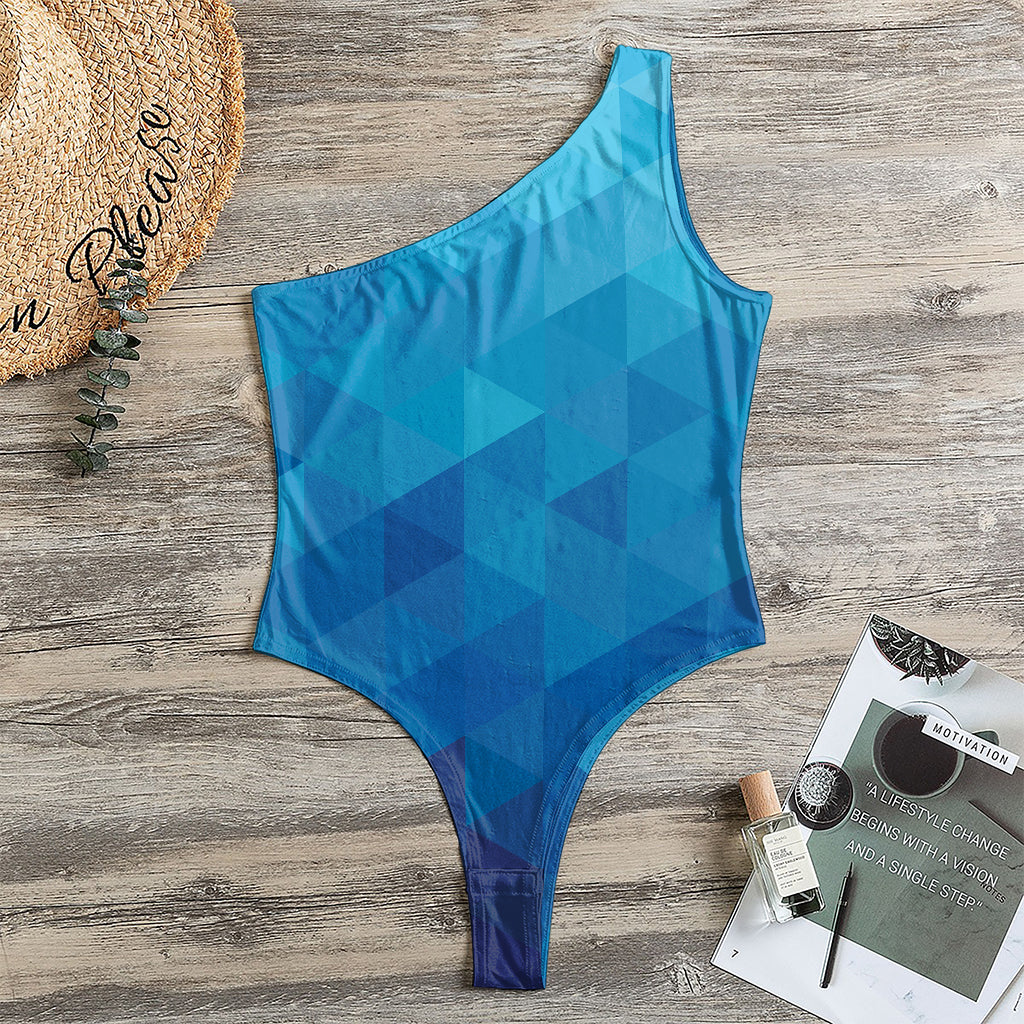 Blue Geometric Triangle Pattern Print One Shoulder Bodysuit