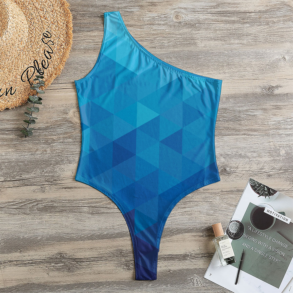 Blue Geometric Triangle Pattern Print One Shoulder Bodysuit