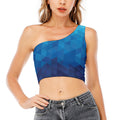Blue Geometric Triangle Pattern Print One Shoulder Crop Top