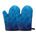 Blue Geometric Triangle Pattern Print Oven Mitts