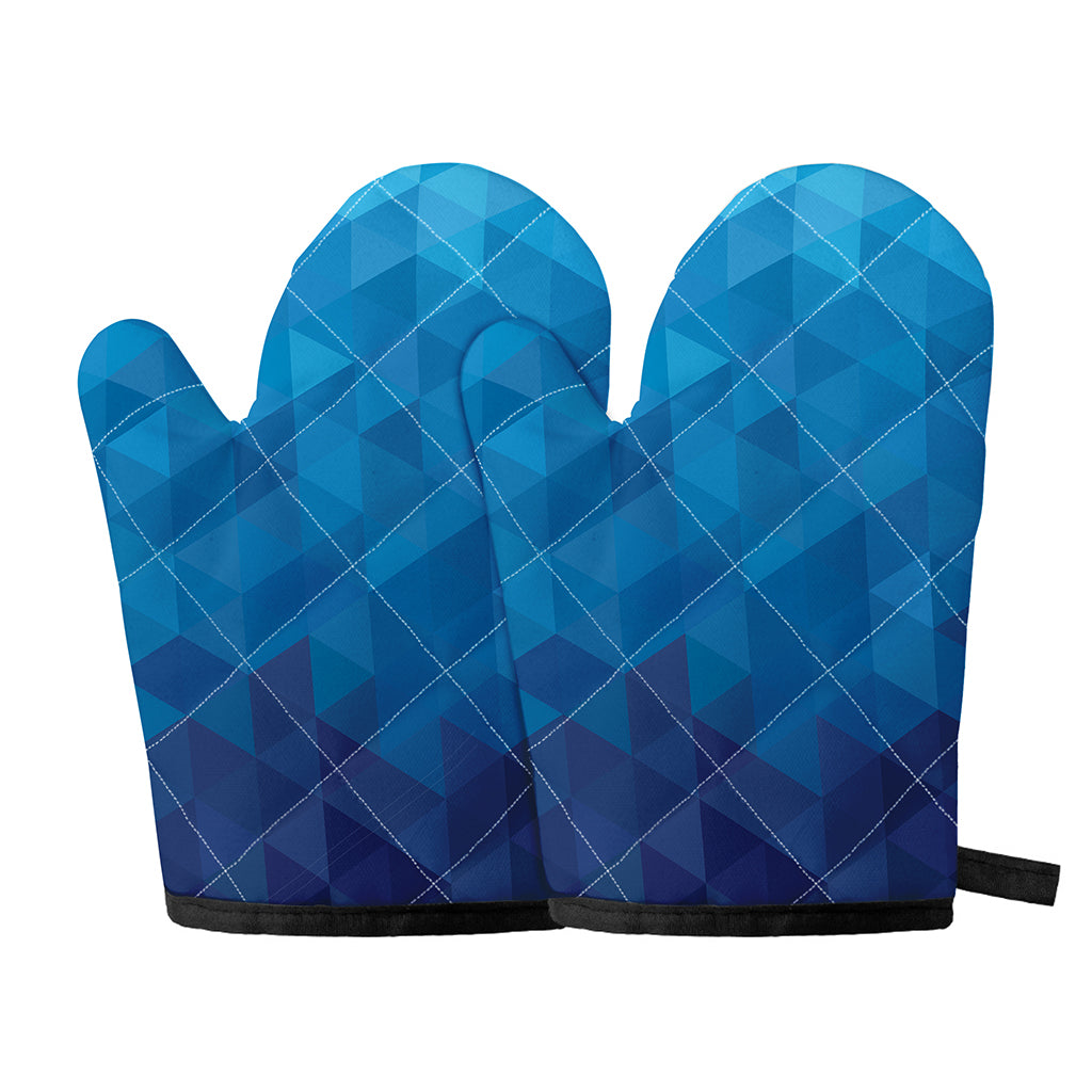 Blue Geometric Triangle Pattern Print Oven Mitts