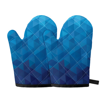 Blue Geometric Triangle Pattern Print Oven Mitts
