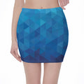 Blue Geometric Triangle Pattern Print Pencil Mini Skirt