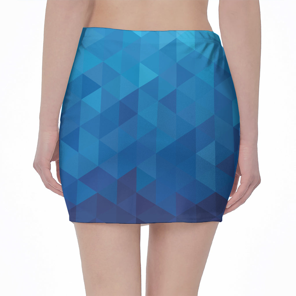 Blue Geometric Triangle Pattern Print Pencil Mini Skirt