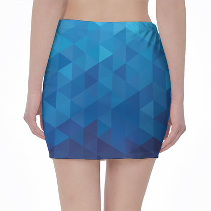 Blue Geometric Triangle Pattern Print Pencil Mini Skirt