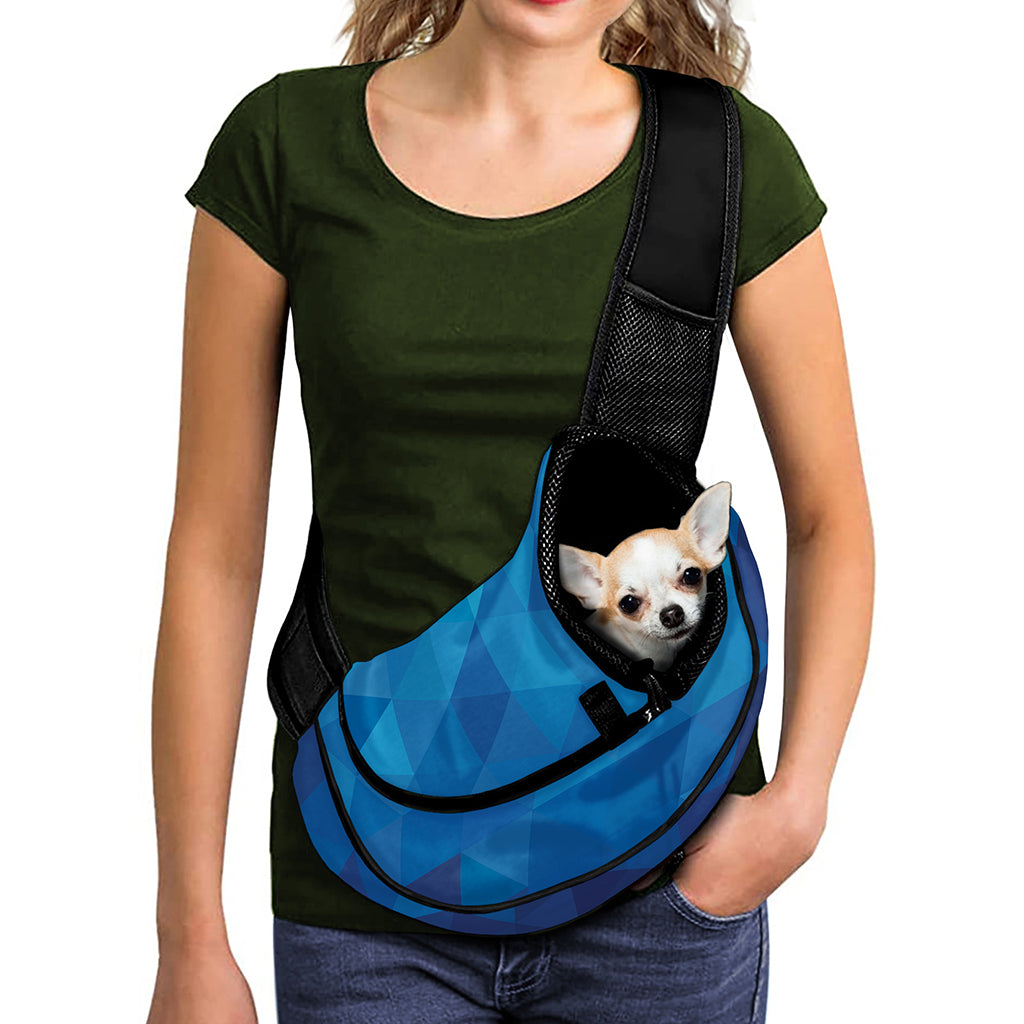 Blue Geometric Triangle Pattern Print Pet Sling Carrier