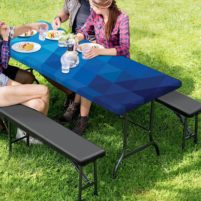 Blue Geometric Triangle Pattern Print Picnic Table Cover