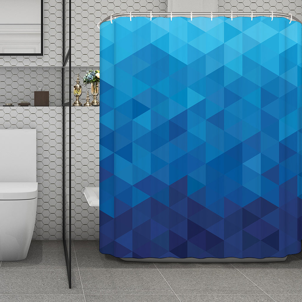 Blue Geometric Triangle Pattern Print Polyester Shower Curtain