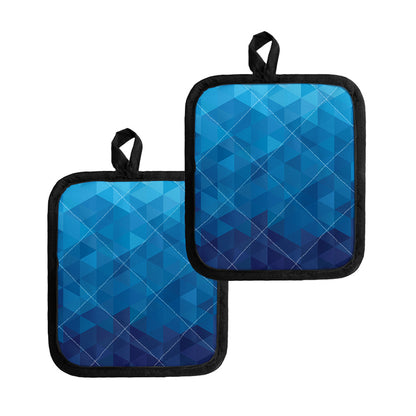 Blue Geometric Triangle Pattern Print Pot Holders