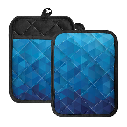 Blue Geometric Triangle Pattern Print Pot Holders With Pocket