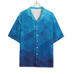 Blue Geometric Triangle Pattern Print Rayon Hawaiian Shirt