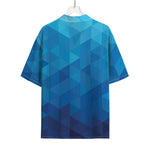 Blue Geometric Triangle Pattern Print Rayon Hawaiian Shirt