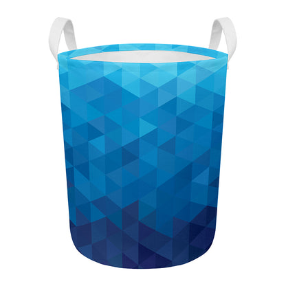 Blue Geometric Triangle Pattern Print Round Laundry Basket
