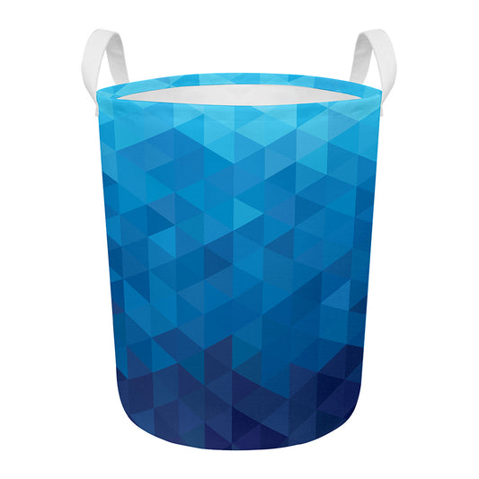 Blue Geometric Triangle Pattern Print Round Laundry Basket