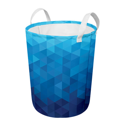 Blue Geometric Triangle Pattern Print Round Laundry Basket