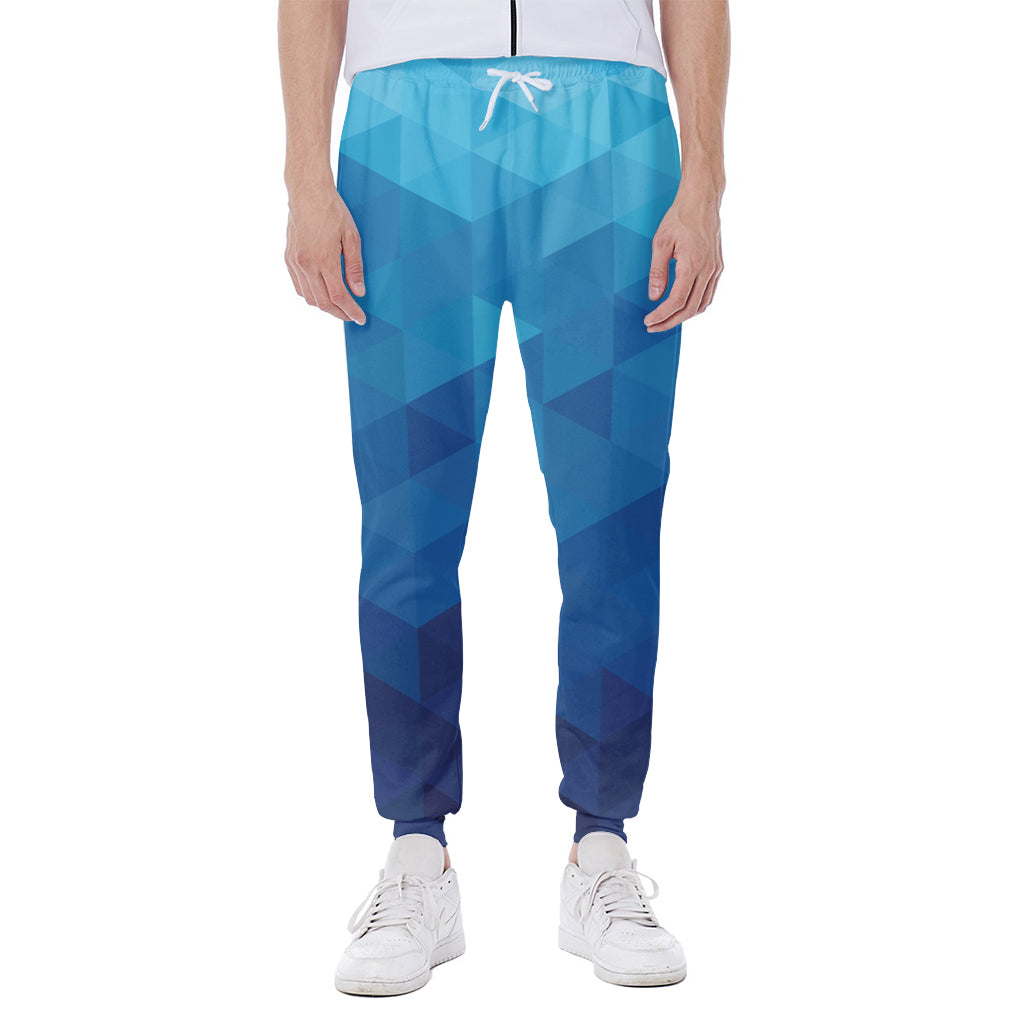 Blue Geometric Triangle Pattern Print Scuba Joggers