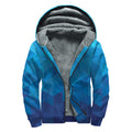 Blue Geometric Triangle Pattern Print Sherpa Lined Zip Up Hoodie