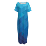 Blue Geometric Triangle Pattern Print Short Sleeve Long Nightdress