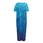 Blue Geometric Triangle Pattern Print Short Sleeve Long Nightdress