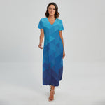 Blue Geometric Triangle Pattern Print Short Sleeve Maxi Dress
