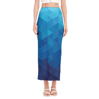 Blue Geometric Triangle Pattern Print Side Slit Maxi Skirt