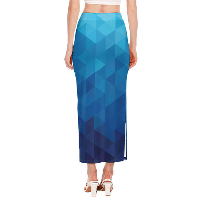 Blue Geometric Triangle Pattern Print Side Slit Maxi Skirt