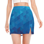 Blue Geometric Triangle Pattern Print Side Slit Mini Skirt
