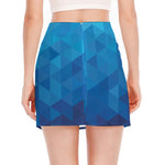 Blue Geometric Triangle Pattern Print Side Slit Mini Skirt
