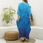 Blue Geometric Triangle Pattern Print Silk V-Neck Kaftan Dress