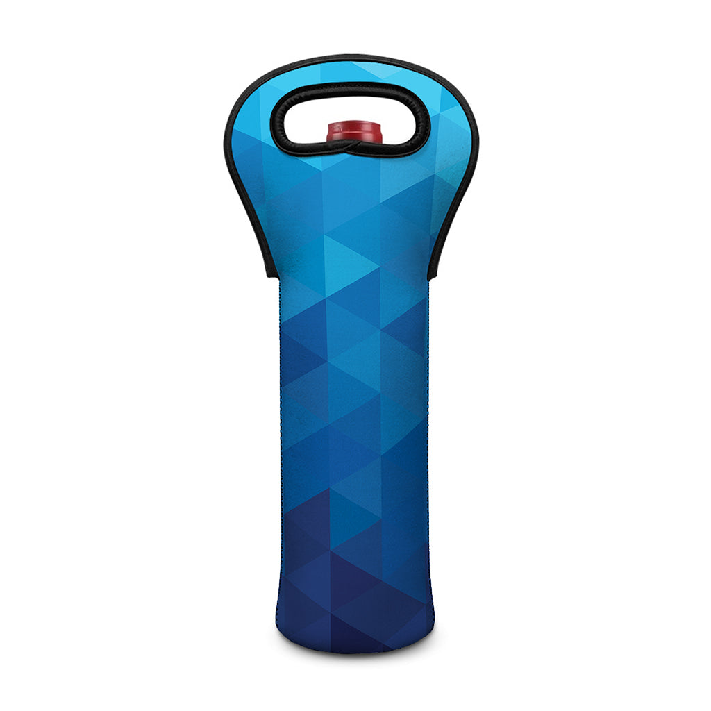 Blue Geometric Triangle Pattern Print Single Neoprene Wine Tote