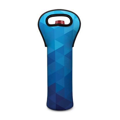 Blue Geometric Triangle Pattern Print Single Neoprene Wine Tote