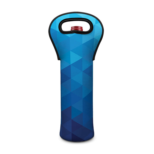 Blue Geometric Triangle Pattern Print Single Neoprene Wine Tote