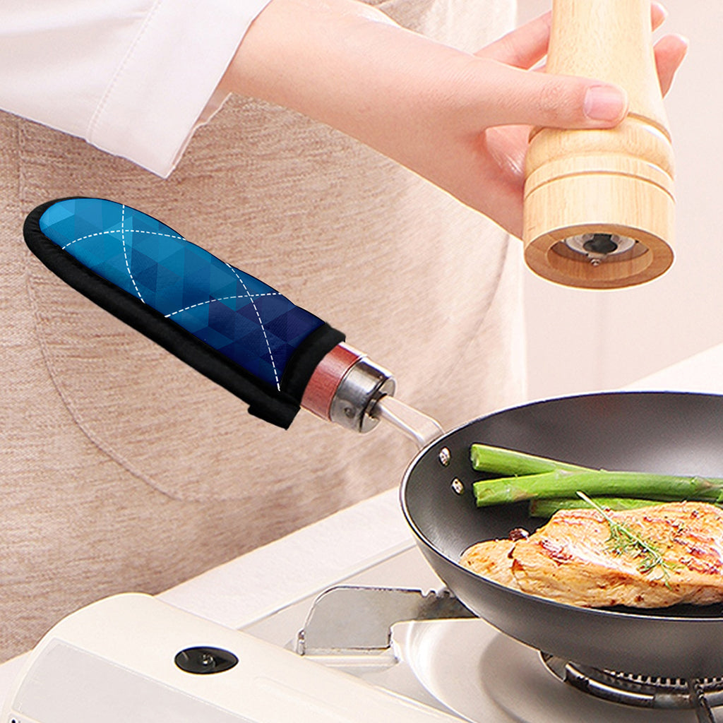 Blue Geometric Triangle Pattern Print Skillet Handle Cover
