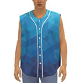 Blue Geometric Triangle Pattern Print Sleeveless Baseball Jersey