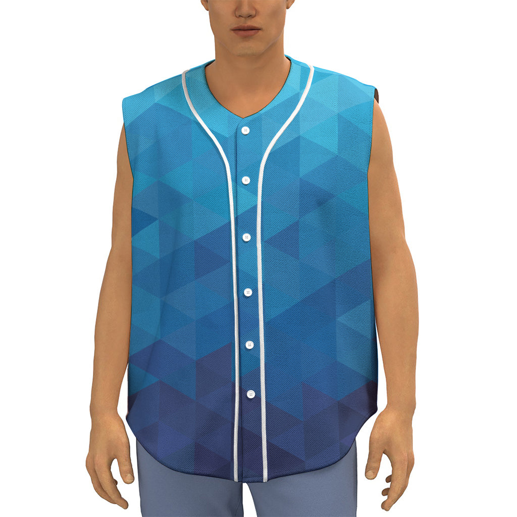Blue Geometric Triangle Pattern Print Sleeveless Baseball Jersey