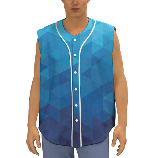 Blue Geometric Triangle Pattern Print Sleeveless Baseball Jersey