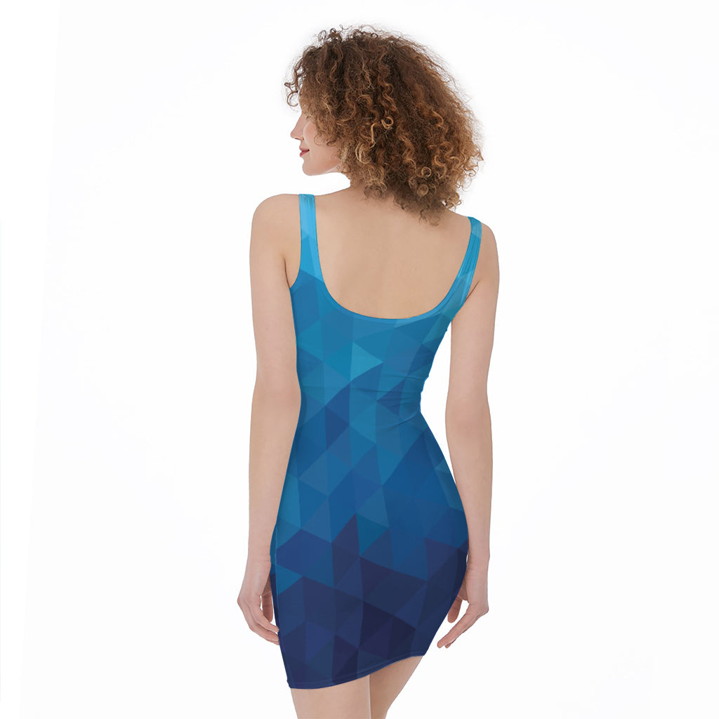 Blue Geometric Triangle Pattern Print Sleeveless Bodycon Dress
