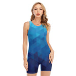 Blue Geometric Triangle Pattern Print Sleeveless One Piece Swimsuit