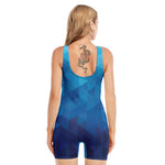 Blue Geometric Triangle Pattern Print Sleeveless One Piece Swimsuit