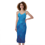 Blue Geometric Triangle Pattern Print Slim Fit Midi Cami Dress