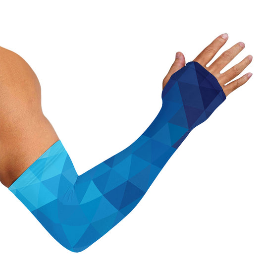 Blue Geometric Triangle Pattern Print Sun Protection Arm Sleeves