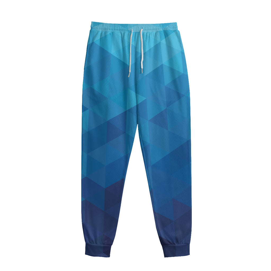 Blue Geometric Triangle Pattern Print Sweatpants
