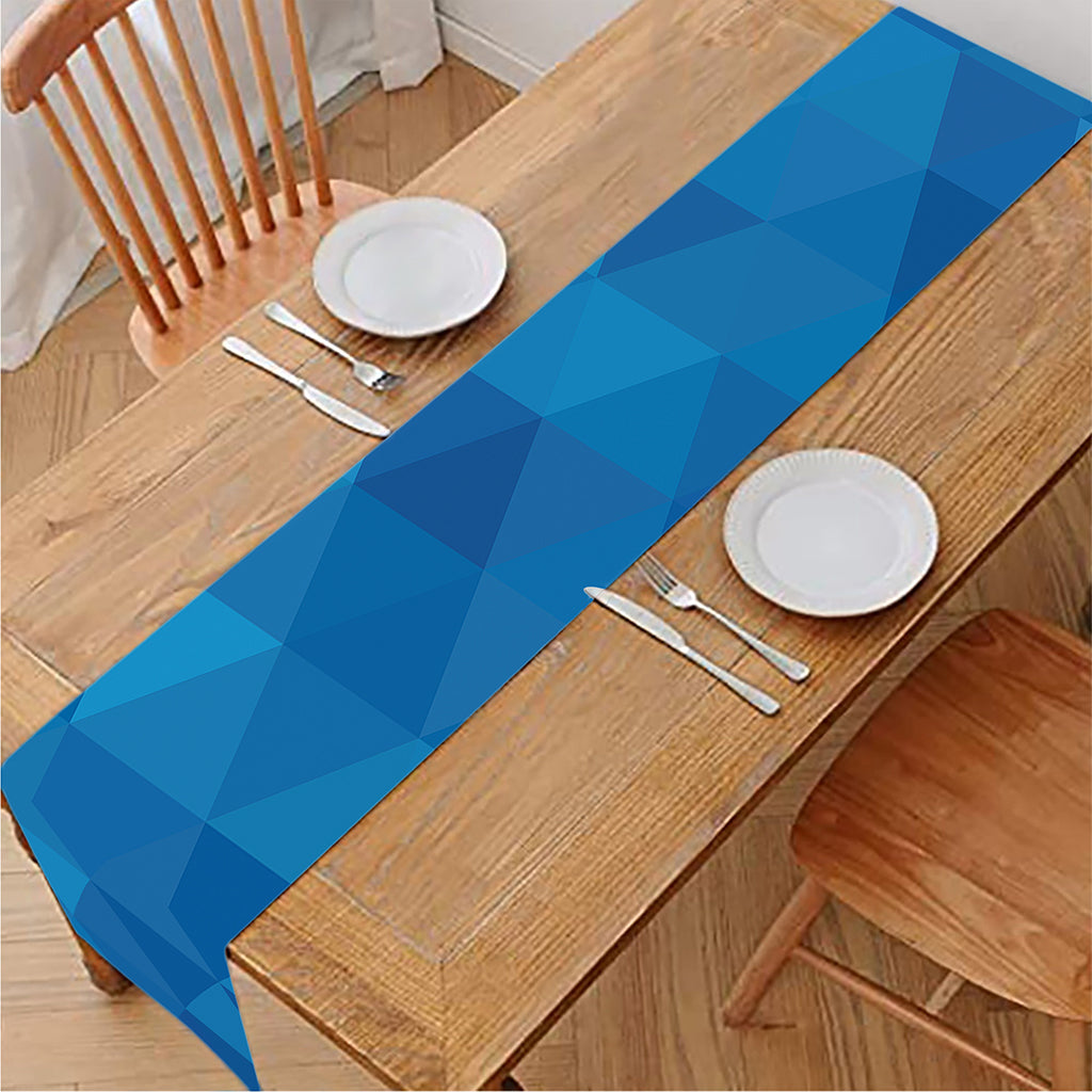 Blue Geometric Triangle Pattern Print Table Runner